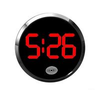 Horloge de voiture pour tableau de bord, petit horloge d'intérieur de véhicule rond, mini horloge numérique en ABS pour grille d'aération de voiture, accessoire d'intérieur (lumière rouge argentée)