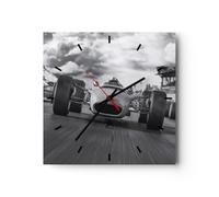 Horloge Décorative Moderne Carrée 40x40 cm Noir et Blanc Autos - 4127 | Formule 1 ET Pendule Murale Horloge Murale Silencieuse Grand Décoration Murale Salon Cuisine Chambre ARTTOR