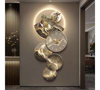 Horloge décorative Murale 3D, Grande Sculpture Murale avec lumière LED, Horloge Murale décorative Orientale Moderne pour Salon, Chambre (Bleu 36x80cm/14.2x31.