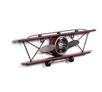 Horloge décorative murale Avion en métal, Décor à la maison rétro Horloge murale, Horloge à quartz silencieuse rouge Horloges suspendues créatives Pour manteau de salon, 47x13cm (19x5pouces)