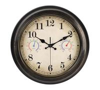 Horloge d'extérieur de 30,5 cm avec thermomètre et hygromètre, horloges murales étanches pour intérieur et extérieur pour terrasse, piscine, décoration de jardin - Bronze rétro