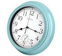 Horloges d'extérieur étanches de 30,5 cm pour décoration de terrasse, piscine, jardin, horloge murale vintage rétro avec thermomètre, bleu œuf de rouge-gorge