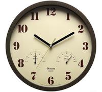 Horloge d'extérieur multifonction résistante aux intempéries pour terrasse, thermomètre et hygromètre avec chronométrage analogique silencieux (marron foncé)