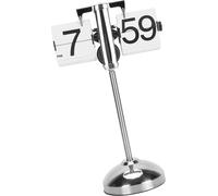 Horloge digitale à bascule 304 Acier inoxydable Tige télescopique antidérapante Alimentation par batterie Horloge de bureau mécanique à retournement automatique des pages pour le salon Bureau Blanc
