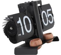 Horloge digitale à bascule en acier inoxydable 304 Horloge de bureau mécanique rétro à pile avec diffuseur en bois massif pour le salon et le bureau Noir