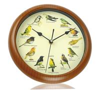 Horloge d'oiseau chantant horloge d'oiseau 10 '' horloge d'oiseaux ronde qui chante à l'heure, horloge sonore d'oiseau avec 12 horloge murale de motif d'oiseau pour le bureau de Noël à la maison de N