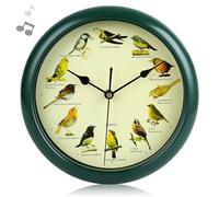 Horloge d'oiseau qui chante à l'heure, 12 horloges de coucou à oiseaux d'oiseaux indigènes, horloge de chant décorative 10 pouces pour le bureau, salles classe, salon, salle manger qui chante