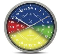 FISHTEC Horloge Murale Précision 24 Heures - Lecture facile : Moments / Phases de la Journée en Couleurs - Vitre en Verre - Ø 30 cm