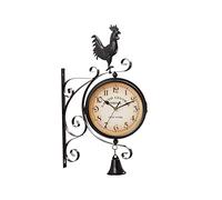 Horloge double face étanche horloge murale double face jardin porche tenture murale rétro gare horloge décor à la maison extérieur deux faces antique ronde horloge silencieuse pour patio garage g