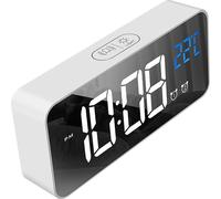 Horloge électrique à alarme LED Multifonctionnelle Exquise Surface Miroir Horloge de chevet silencieuse pour la maison Chambre à coucher Bureau Décor Blanc