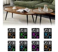 Horloge électronique avec affichage de l'heure, de la température et de l'humidité, grand écran transparent, niveaux de luminosité réglables, facile à utiliser (coque noire tricolore)
