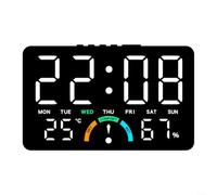 Horloge électronique LED avec grand écran, affichage de la température et de l'humidité, indicateur de niveau de confort, réveil et fonction date, pour montage mural ou table, bleu (blanc)