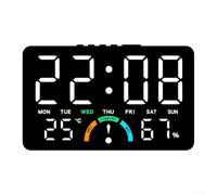 Horloge électronique LED multifonction, affichage de l'heure, du jour, de la date, de la température, alarme intégrée, pour montage mural ou bureau dans la chambre, le salon ou le bureau (blanc)