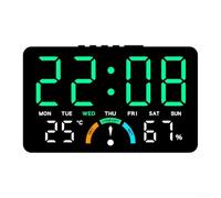Horloge électronique LED multifonction avec écran extra large, capteur de température et d'humidité intérieure, date, jour, mois, calendrier, alarme, indicateur de confort (vert)