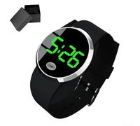 Horloge électronique LED pour voiture, grand écran tactile, montre lumineuse en plastique ABS pour intérieur de voiture, montage, coque noire avec option de lumière blanche (vert argenté)
