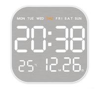 Horloge électronique multifonction avec 5 niveaux de luminosité, options de format d'heure, capteur de lumière automatique pour la maison et le bureau (coque blanche)