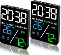 Horloge Électronique Multifonctionnelle, 2 Pièces, Réveil Numérique Avec Affichage De La Date De 24 Heures, Affichage De La Température Et De L'humidité, Écran Lcd, Horloge De Table Thermo-Hygromètre