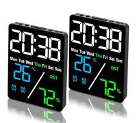 Horloge électronique multifonctionnelle, 2 pièces, réveil numérique avec affichage de la date de 24 heures, affichage de la température et de l'humidité, écran LCD, horloge de table thermo-hygromètre