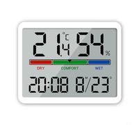 Horloge électronique silencieuse de bureau murale LCD multifonction avec température - Grand écran LCD - Réveil numérique - Calendrier et date (blanc)