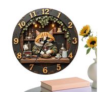 Horloge en bois avec motif chat - Horloge en forme d'animal mignon silencieuse sans tic-tac | Classique en bois esthétique fantaisiste décoration murale ronde pour salon, ferme, bureau, cuisine