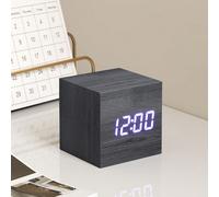 Horloge en bois, Horloge de bureau numérique, Réveil créatif petit cube, Horloge d'art - Contrôle vocal silencieux de chevet Multifonctions Horloge électronique Heure Date Température, Décoration de m
