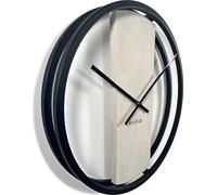 FLEXISTYLE Grande Horloge Murale Loft Ovale en métal Noir 3D XXL Moderne en Bois de Salle de Bain Salon (50 cm de diamètre chêne Blanchi)