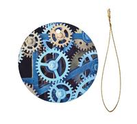 Horloge Engrenages Full Double Face Imprimé Diamètre 7,3 cm Décoration de Fête de Vacances Halloween et Noël Pendentif circulaire en céramique