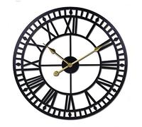 Horloge Etanche Exterieur Pendule Murale Geante, Gros Chiffres Romains Grand Visage Ouvert En MéTal, Grande Horloge Murale Vintage Engrenage Creux decoration murale exterieur jardin-noir_C_60
