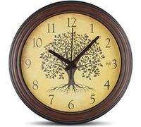 Fishtec Horloge Murale Arbre de Vie Ø 30,5 cm - Grands Chiffres- Radio Pilotée et Silencieuse sans Tic Tac - Moulure de Cadre - Cadran Effet Bois - Style Rétro Vintage
