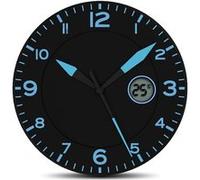 FISHTEC Horloge Murale Design Moderne - Pendule avec Température Digitale - Convient pour la Cuisine, Bureau, Salon - 25 CM - Noir & Bleu