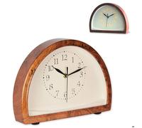 FISHTEC Horloge à Poser - Demi-Cercle - Loupe d'Orme Touch Sweep Silence - Silencieuse Sans Tic Tac Lumière LED chaleureuse - Motif Bois - 26 CM Marron