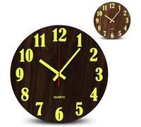 Fishtec - Horloge Murale Lumineuse en Bois - Pendule Phosphorescente Grands Chiffres + Aiguilles Fluorescents Silencieuse, sans tic tac pour Cuisine, Bureau, Salon, Chambre Ø 25 cm