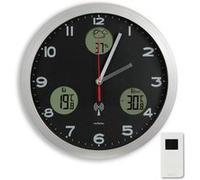 FISHTEC - Horloge Murale Station Météo - Affichage Digital : Prévisions + Températures intérieur/extérieur - Hygrométre interieur - Radiopilotée Capteur Thermometre extérieur - Ø 30 cm
