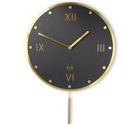 Fishtec - Horloge Murale à Balancier - Radiopilotée, Design, Effet Pendule, Chiffres Romains, Convient pour la Cuisine, Bureau, Salon - Ø 30, Noir et Dorée