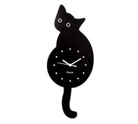 Fisura - Horloge Murale en Forme de Chat Noir. Horloge Murale silencieuse sans tic-tac. Horloge Murale Noire. Horloge en Bois. 46 x 8 centimètres. 1 Pile AA (Non Incluse)
