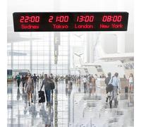 Horloge fuseaux horaires mondiaux avec télécommande, réglage de la luminosité à 3 niveaux, villes changeantes, idéal pour les hôtels, les chambres d'hôtes, les aéroports, les halls