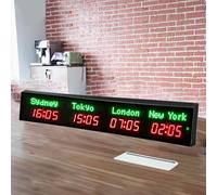 Horloge fuseaux horaires mondiaux avec télécommande, réglage de la luminosité à 3 niveaux, villes changeantes, idéal pour les hôtels, les chambres d'hôtes, les aéroports, les halls