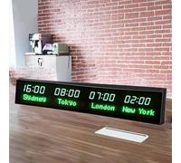 Horloge fuseaux horaires mondiaux avec télécommande, réglage de la luminosité à 3 niveaux, villes changeantes, idéal pour les hôtels, les chambres d'hôtes, les aéroports, les halls
