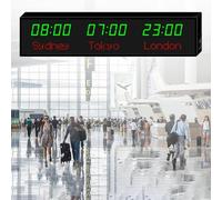 Horloge fuseaux horaires mondiaux avec télécommande, réglage de la luminosité à 3 niveaux, villes changeantes, idéal pour les hôtels, les chambres d'hôtes, les aéroports, les halls