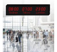 Horloge fuseaux horaires mondiaux avec télécommande, réglage de la luminosité à 3 niveaux, villes changeantes, idéal pour les hôtels, les chambres d'hôtes, les aéroports, les halls
