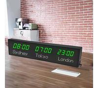 Horloge fuseaux horaires mondiaux avec télécommande, réglage de la luminosité à 3 niveaux, villes changeantes, idéal pour les hôtels, les chambres d'hôtes, les aéroports, les halls