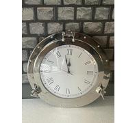 Horloge hublot avec finition chromée de 30,5 cm - Décoration murale marine côtière - Fonctionnement à piles - Horloge à hublot en laiton maritime vintage - Décoration murale inspirée du bateau avec