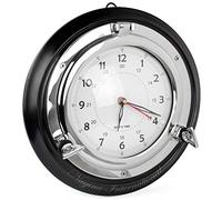 Horloge hublot en nickel sur base en bois noir | Idées de décoration murale à suspendre pour chambre d'enfant (30,5 cm)