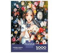 Horloge Lapin Fille 1000 Pièces Puzzle Classique Fantaisie du Pays des Merveilles Pack Puzzle Carton Extra-épais - Anti-Stress Voyage, Noël Cadeau 12+, pour Adultes Et Enfants 70x50cm/1000pcs