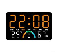 Horloge LED avec affichage simultané de l'heure, du jour, de la date, de l'alarme, de la température, de l'humidité et de l'état de confort, conçue pour un montage mural ou sur une table (orange)