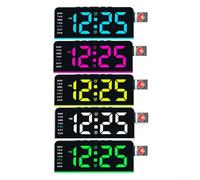 Horloge LED avec réglage de la projection à 180 degrés pour mur ou plafond avec fonction heure, jour, date, température et alarme (bois)