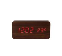 Horloge LED Design Bois Marron - Affichage Date Heure Température Sans fil