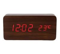 Horloge LED Lumineux, Affichage Date/Heure/Température Design Bois, Marron