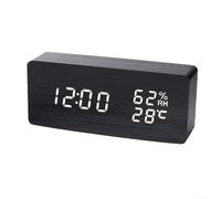 Horloge LED en bois avec commande vocale pour l'heure, la température, l'humidité et la date, avec luminosité réglable et deux sources d'alimentation pour plus de commodité (A)
