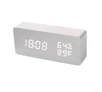 Horloge LED intelligente en bois avec contrôle vocal, heure, température, humidité et affichage de la date, luminosité réglable, double mode d'alimentation avec câble USB ou piles (D)